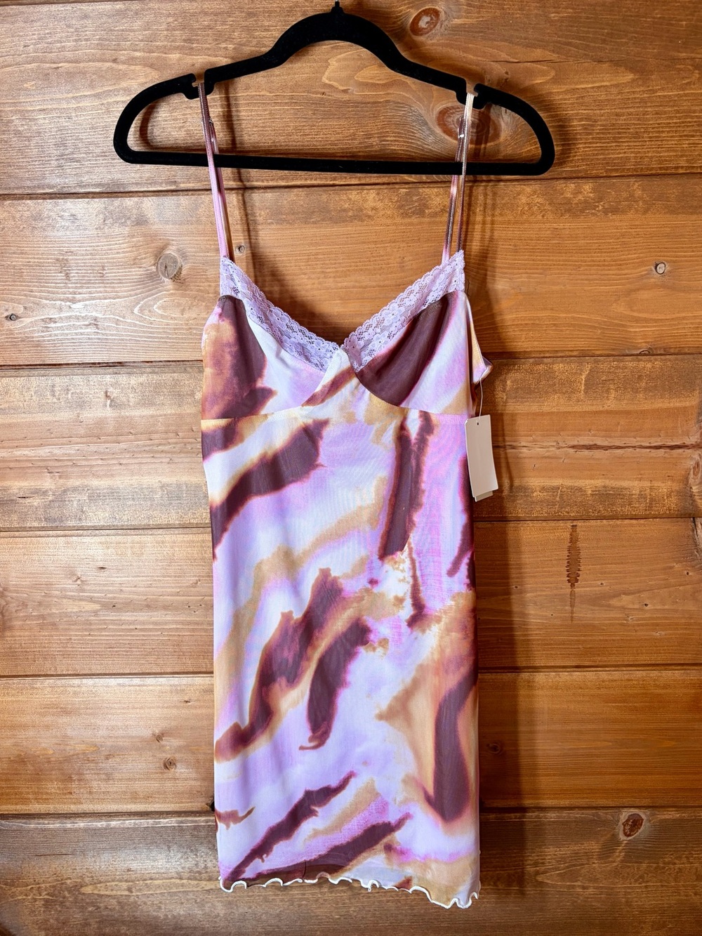 bp Pink Lavender and Brown Tie-Dye Lace-Trim Slip Dress Size Small 💕🌸